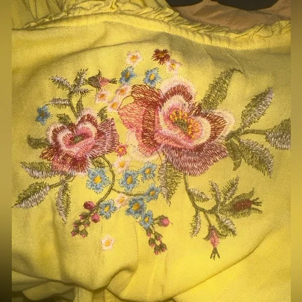 FEATHER Yellow Boho Embroidered Tiered Maxi Dress Plus 2X Coastal Summer Rayon - Image 12