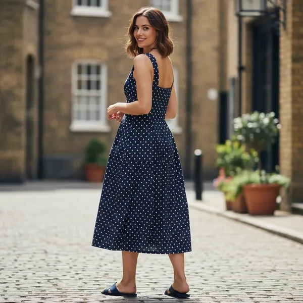 Pinch Noelle Navy Polka Dot Tank Midi Dress, Size M, NWT - Image 4