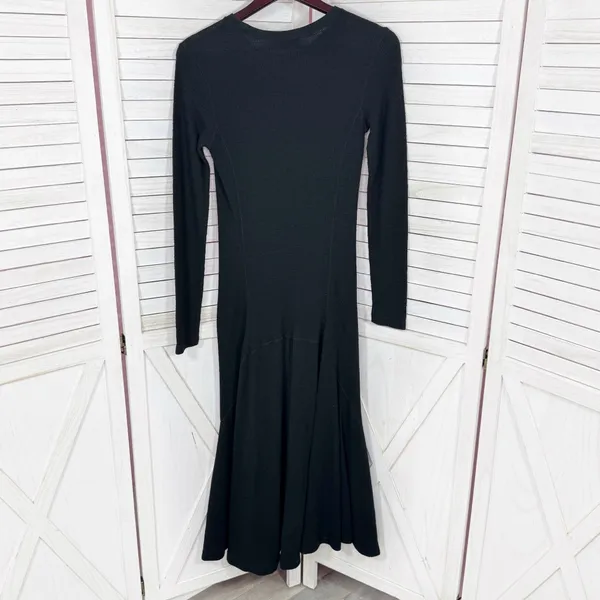Polo Ralph Lauren Waffle Knit‎ Long Sleeve Maxi Dress Black Flared Hem Small - Image 8