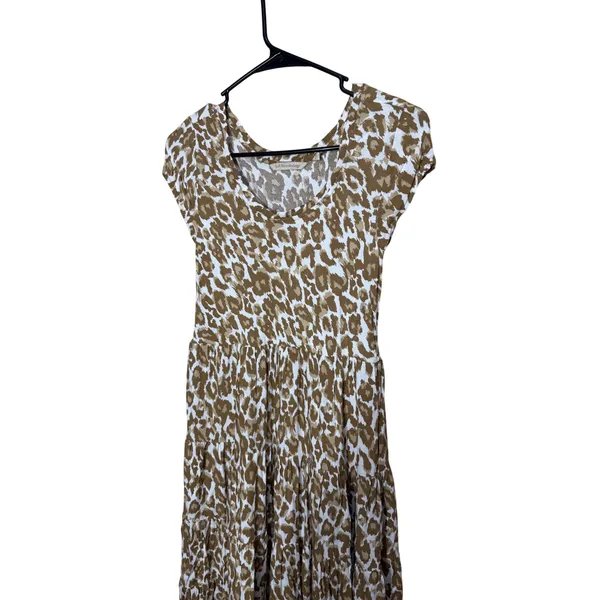 Soft‎ Surroundings Leopard Print Tiered Midi Dress Brown White PXS - Image 2