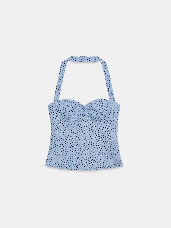 Women’s Light Blue Polka Dot Halter Top - Image 4