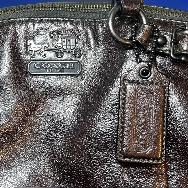 Coach Madison Sophia 18816 Gunmetal Metallic Leather Satchel Handbag Purse GUC - Image 11