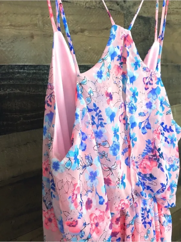 My Story Pink Floral Midi Dress with Blue Floral Print - Image 6