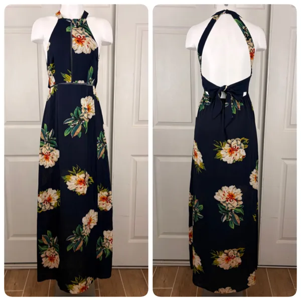 NLW high neck open back floral slit maxi dress - Image 3