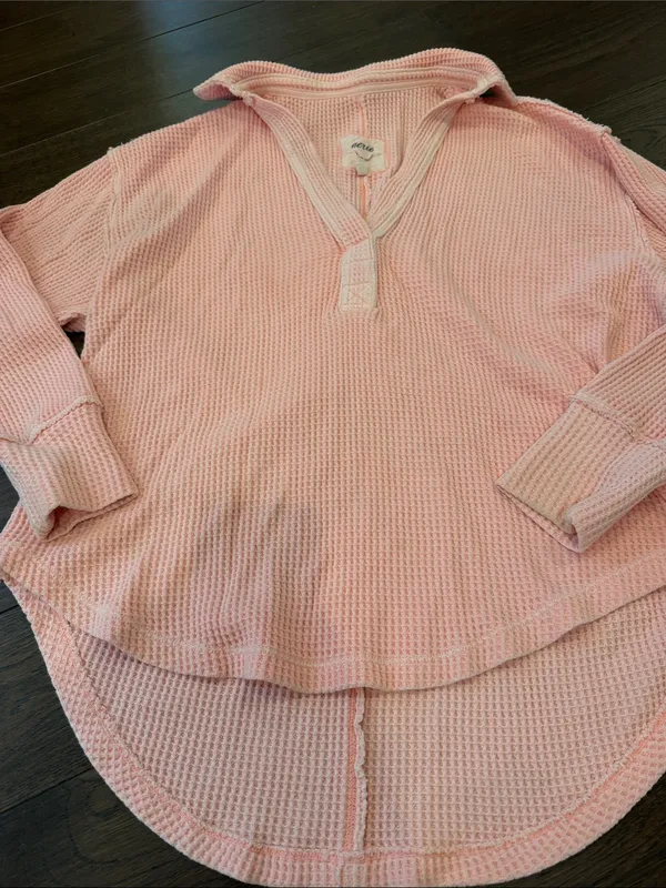 aerie Pink Waffle Henley Pullover Size XS - C72-010 - Image 3
