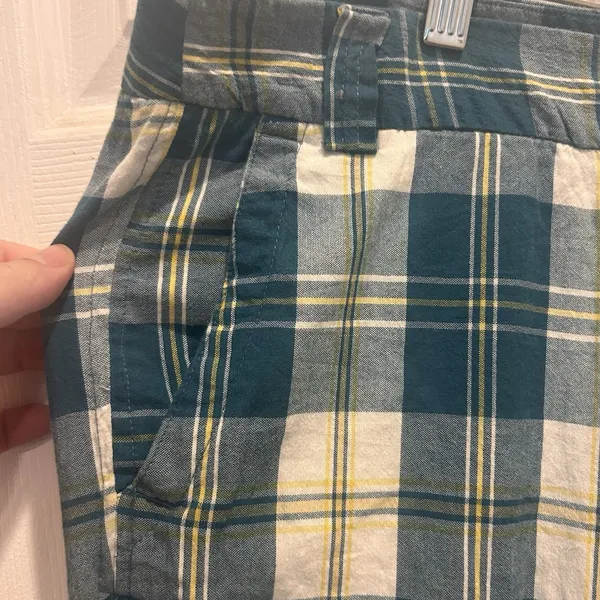 J.Crew Favorite‎ Fit Plaid Cropped Pants Womens 14 Blue Yellow Cotton Coastal - Image 2