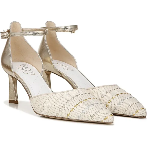 NEW Franco Sarto Taros Metallic Ankle Strap Pump SZ-9.5 White Tan - Image 2