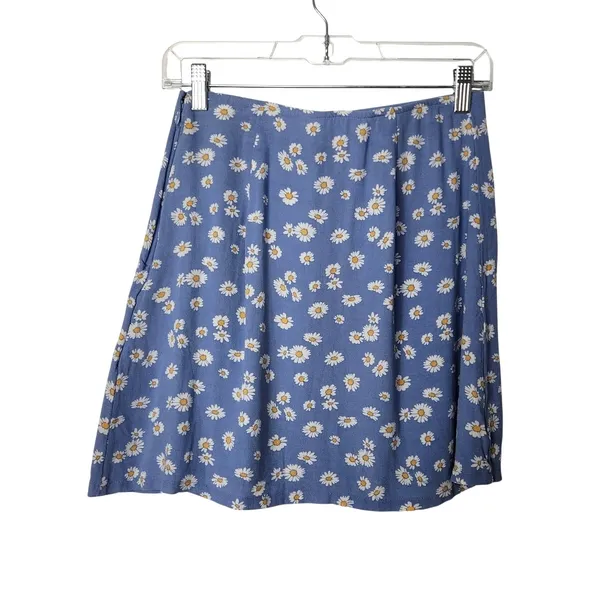 Hollister Blue Daisies Floral Front Slit Ultra High Rise A-Line Mini Skirt Small - Image 2