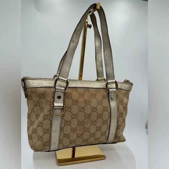 GUCCI Silver Trim Canvas Tote Bag - Image 2
