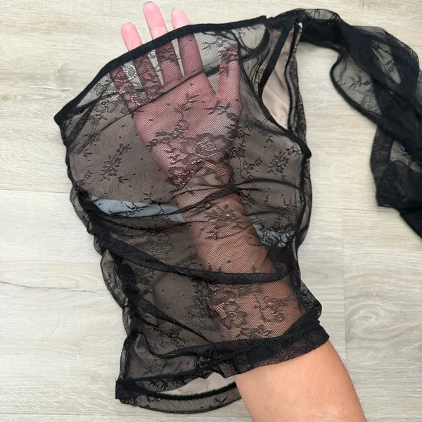 Black Lace Handmade Scarf One Shoulder Top Floral - Image 4