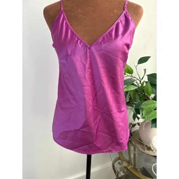 ZARA Women's Purple Satin V-Neck Camisole Tank Top Adjustable Straps Size S‎ - Image 2
