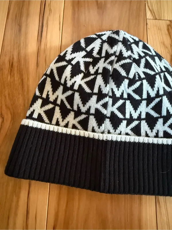 Michael Kors Black and White MK Logo Kids Beanie - Image 3