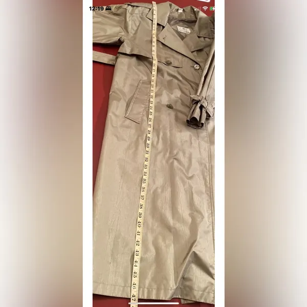 Worthington Essentials Womens 10P Olive Trench Coat Vintage Petite Raincoat Belt - Image 9