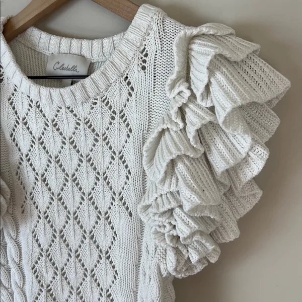 Cleobella Hedda Short Sleeve Sweater Knit Ruffle XS Organic Cotton - Image 2