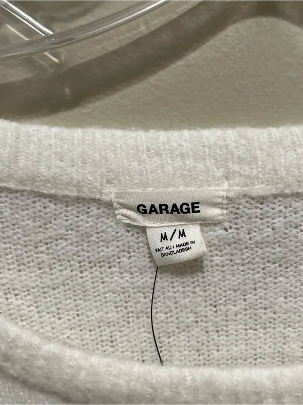 Garage White Gray Stripe Boucle Boat Neck Sweater Long Sleeve Womens Size Medium - Image 4