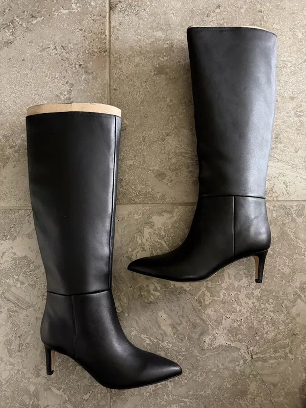 Calvin Klein Garry Leather Knee-High Pointed-Toe Boots in Black, Size 6, NEW - Image 2