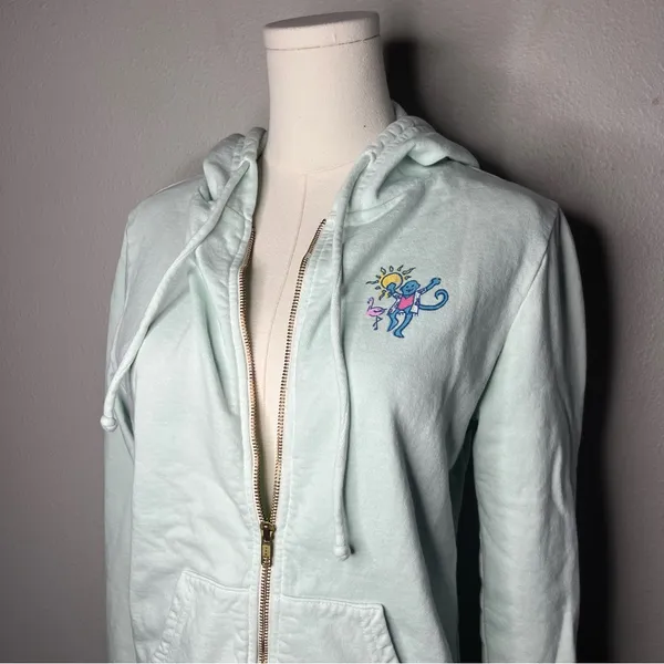 Roller Rabbit Mint Green Limited Edition Palm Beach Full Zip Hoodie Sweatshirt - Image 4