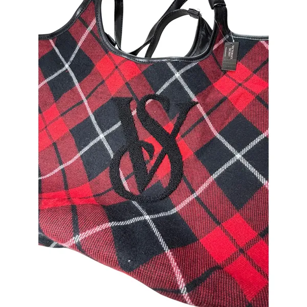 Victoria's Secret Plaid Overnight Bag Red Black Travel Weekender‎ Large Handbag - Image 2
