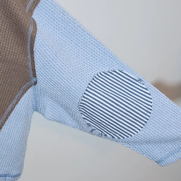 POL Brown and Blue Oversized Distressed Waffle Knit Top Size Small - Image 6