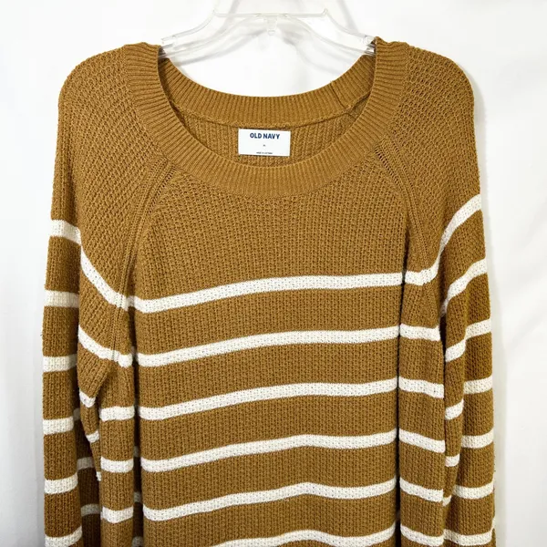 Old Navy XL Sweater Mustard Striped Crew Raglan Academia‎ Fall Knit Office 214 - Image 3