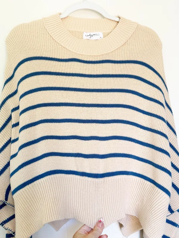 NEW CARLY JEAN LOS ANGELES CJLA Avila Cropped Sweater Blue Stripe XL - Image 2