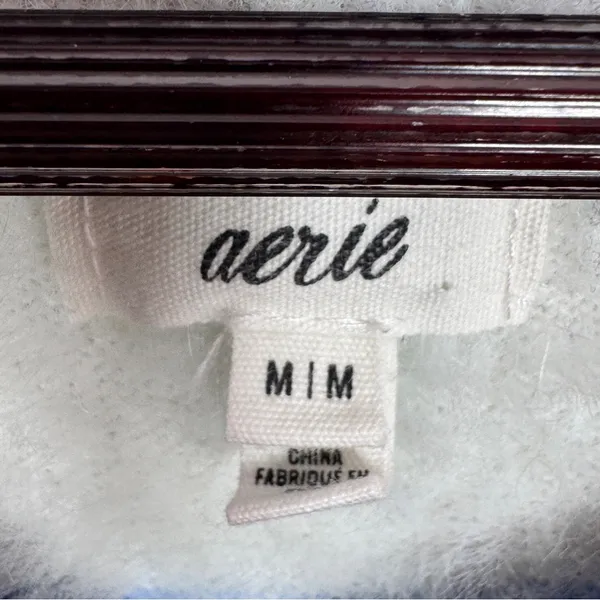 Aerie Flurry Rugby Stripes Fuzzy Oversized Crew Neck Sweater Blue Green Medium‎ - Image 12
