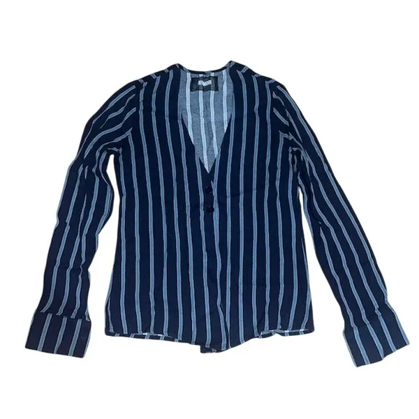 Reformation Risque Top‎ Two Button Long Sleeve Sinatra Stripes Blue XS - Image 2