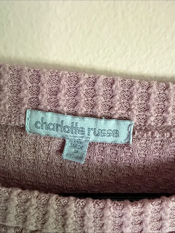Charlotte Russe Dusty Mauve Waffle-Knit Long Sleeve Crop Top - Image 2