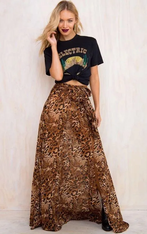 LIONESS NWT Princess Polly/ Nasty gal leopard animal print chiffon High Waisted maxi skirt - Image 11