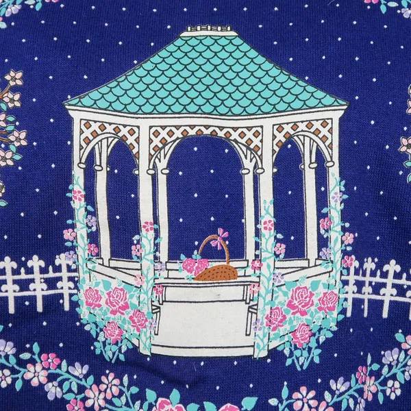 Vintage 90s Purple Floral Gazebo Graphic Collared Sweatshirt - Image 5