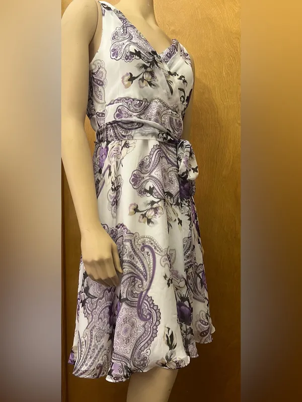White House Black Market Chiffon A-Line Dress with Sash Tie Belt NWOT Never Worn - Image 6