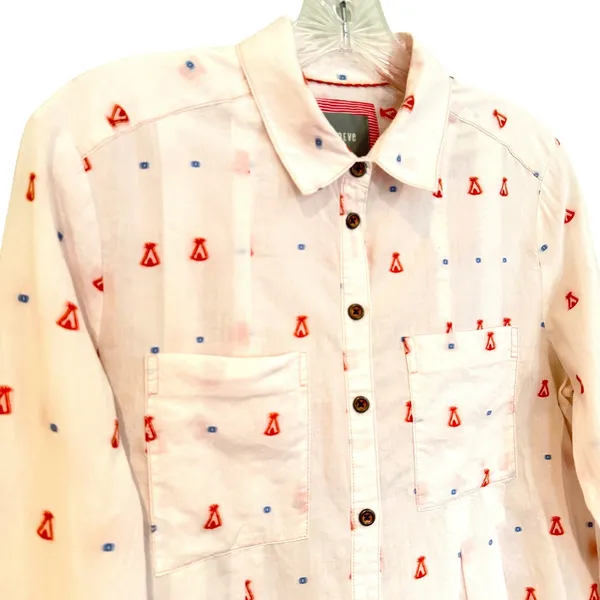 Maeve Anthropologie Miette Teepee Button Down‎ Shirt Women's 4 White Boho Hippie - Image 5
