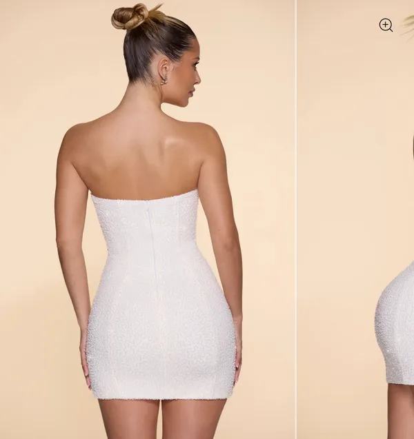 Oh Polly Embellished Strapless Cowl Neck Mini Dress in Ivory - Image 3