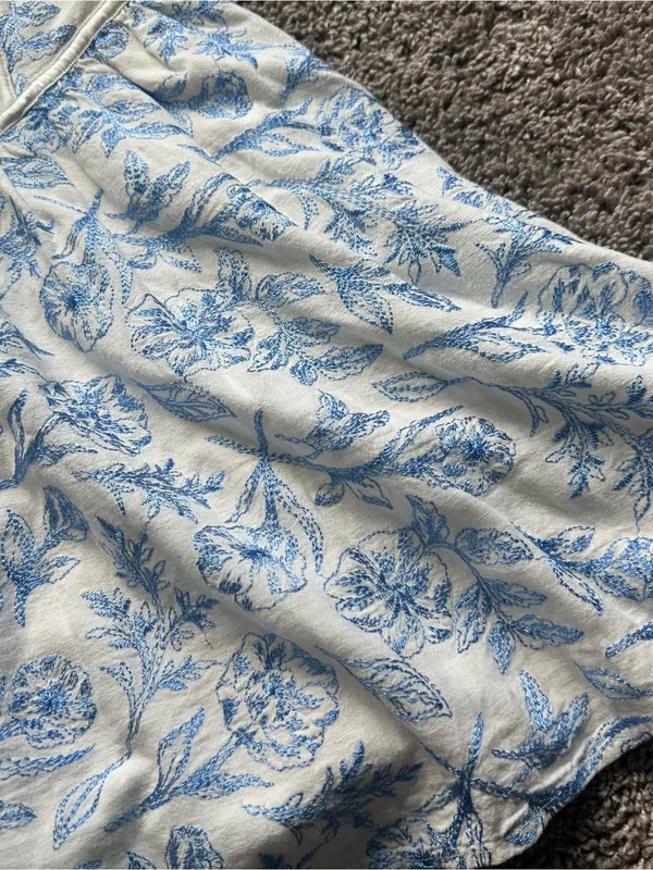 For Love & Lemons White and Blue Maisie Linen Floral Brocade Corset Mini Dress - Image 3