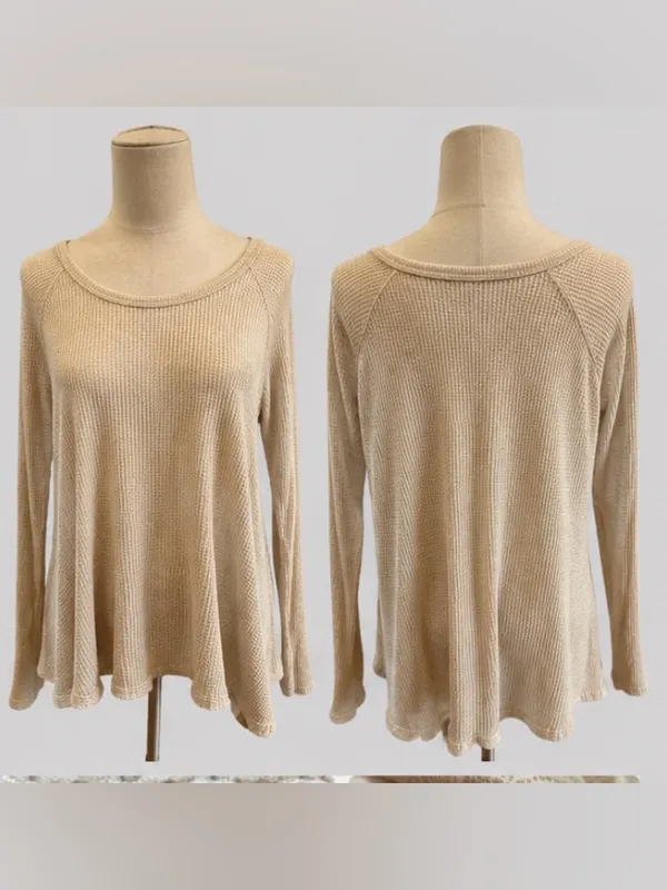We The Free Free People Medium Cream Waffle Knit Top Oversized Long Sleeve - Image 3