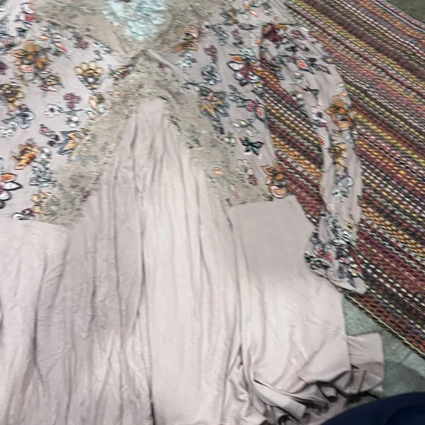 Gypsies & Moondust Pink Retro Floral‎ Lace Peek A Boo Flowy Mini Dress L - Image 9