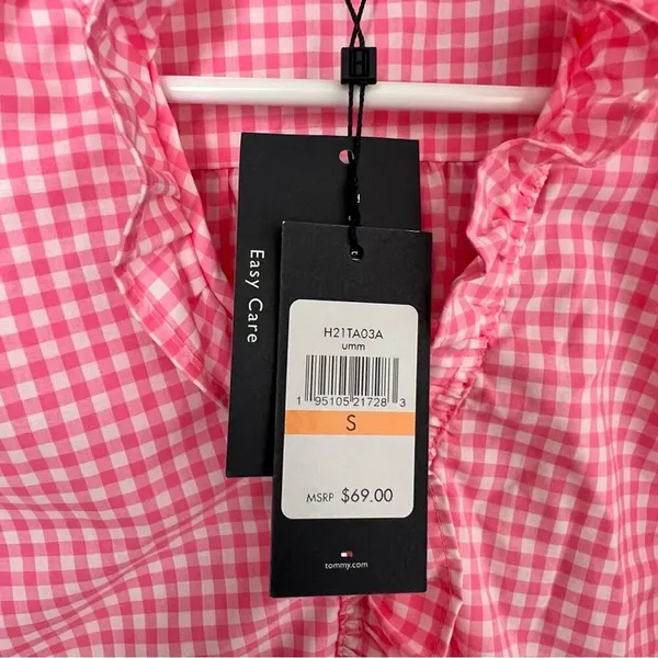 Tommy Hilfiger Women's Long Sleeve Ruffle Plaid Button Front Blouse Sz S - Image 3