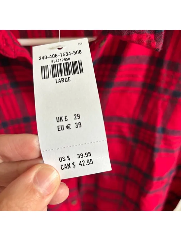 Hollister NWT Women's Red Black Plaid Button Up Flannel Shirt Size L - Image 4