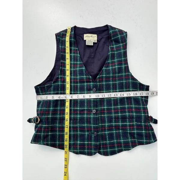 Eddie Bauer Womens Vintage Navy, Green Wool Plaid Button Down Vest M - Image 5