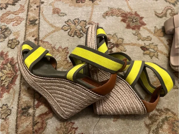 Tory Burch Yellow and Brown Espadrille Wedge Sandals - Image 4
