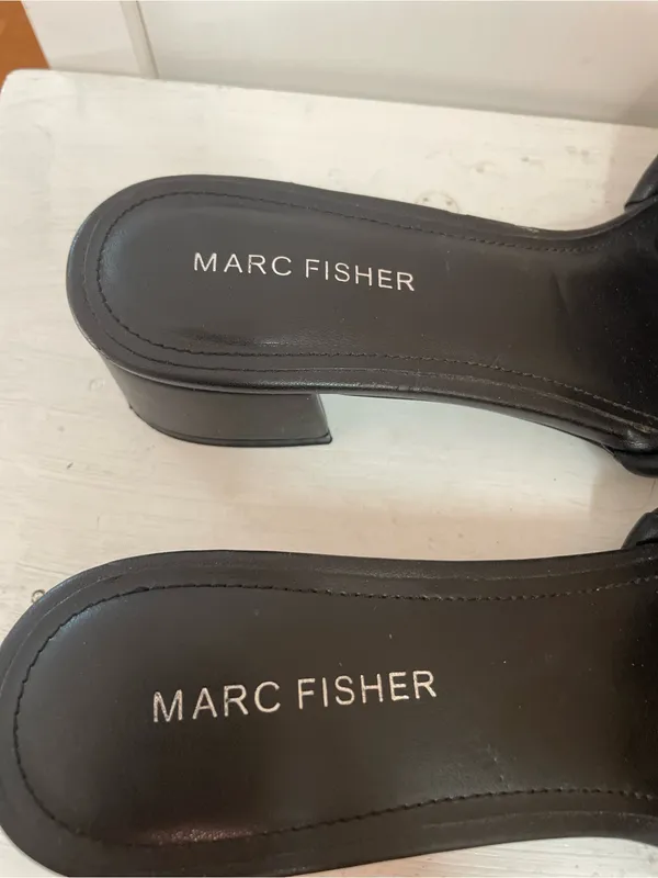 Marc Fisher Black Woven Slide Mules with Low Block Heel - Image 5