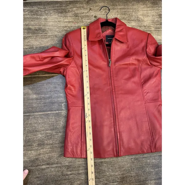 Whet Blu Leather Jacket Womens Size Medium Petite Red Zip Up - Image 9