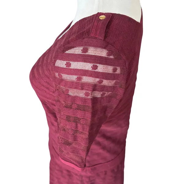Sézane Drop Waist Mini Dress Size S‎ Burgundy Red Front Zip Sheer - Image 4
