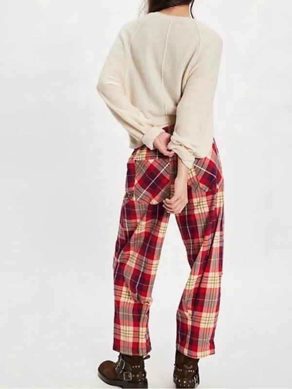 Free People Nice Choice Pull-On Pant plaid size Small NEW - Image 4