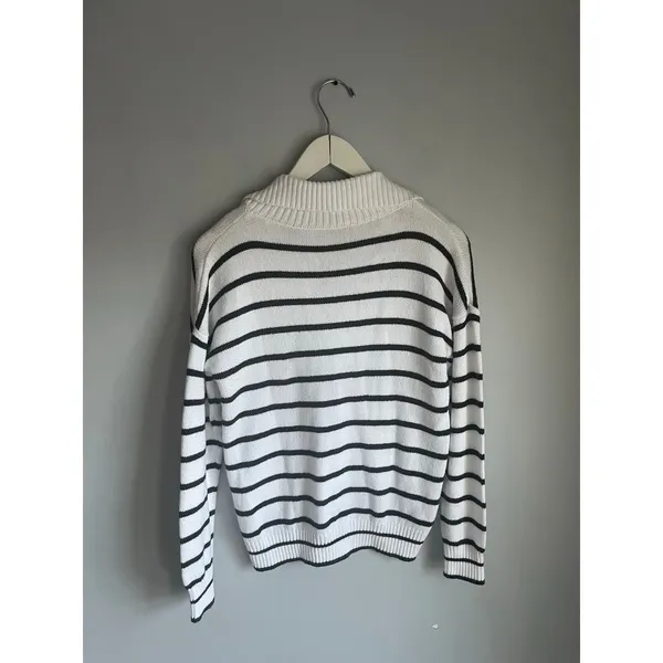Striped Knit Sweater Pullover Lace-up Nautical Beach Campcore 100% Cotton‎ M - Image 3