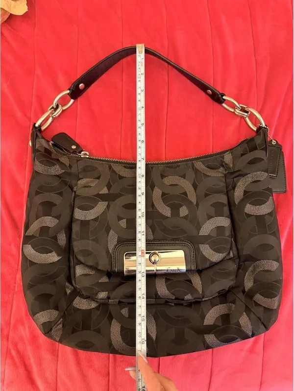 Vintage Shimmery Black Coach Kristin Op Art Chainlink Hobo Bag 2011 - Image 7
