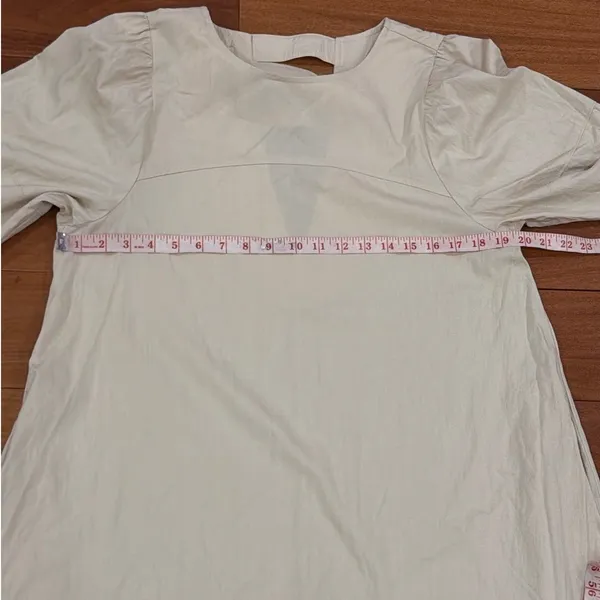 ING9 Short Puff‎ Sleeve Mini Dress Womens Beige Open Back Pockets OS One Size - Image 5