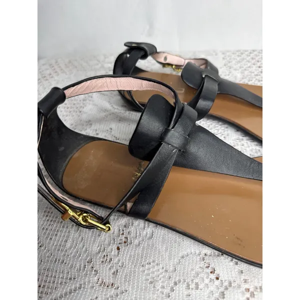 Ted Baker London black t-strap rubber jelly leather sandals sz 6.5 (37) - Image 3