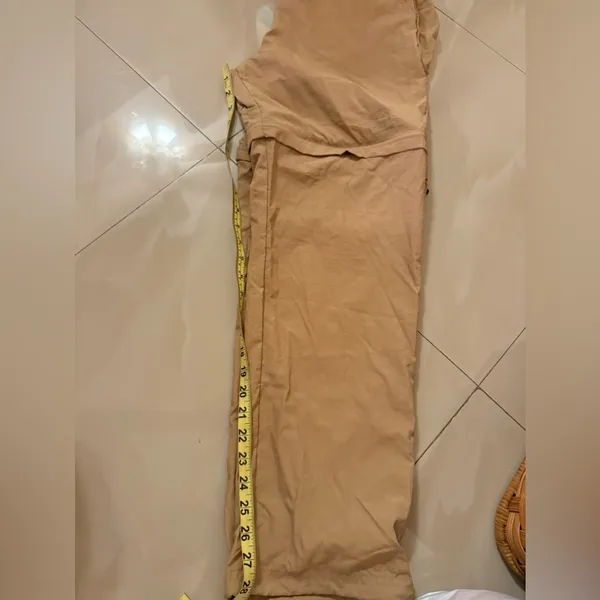 WOMENS Long CONVERTIBLE In Short HIKING PANTS Beige Large Pocket Elastic Tie - Image 4