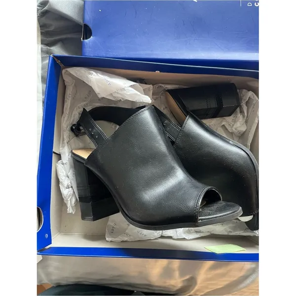 Apt. 9 Bootie Womens Size 8 Black Peep Toe Slingback Shootie Block Heel Comfort - Image 3